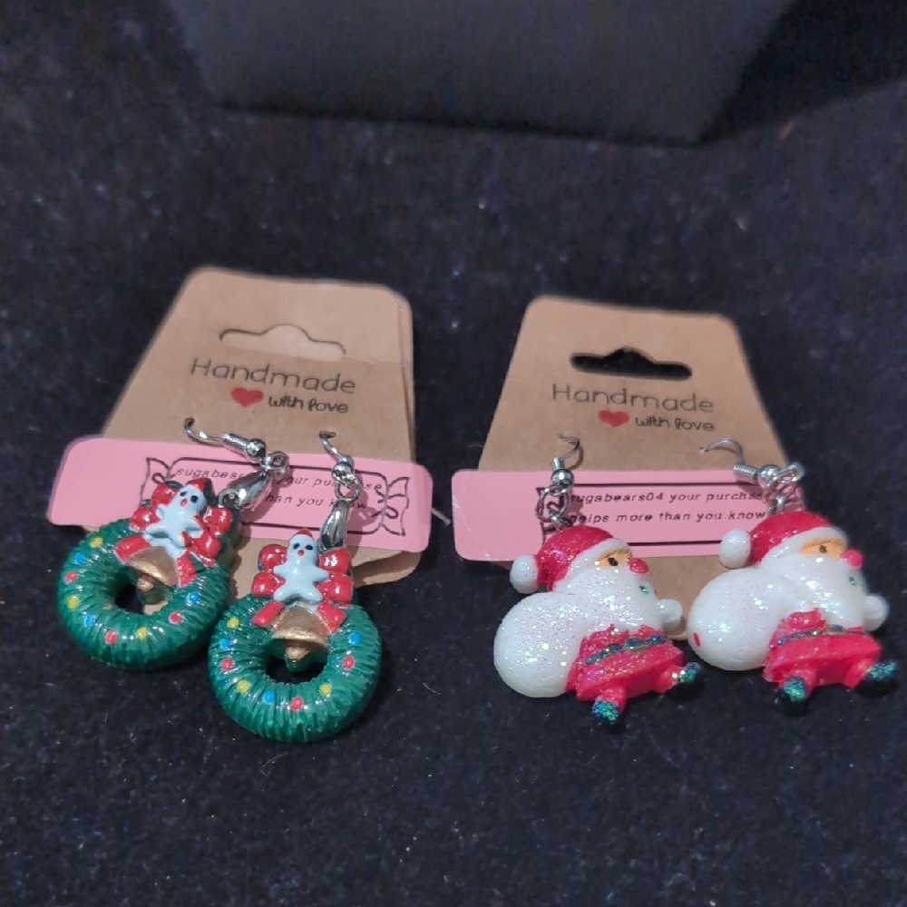 Festive Christmas Earrings Set - Green and Red